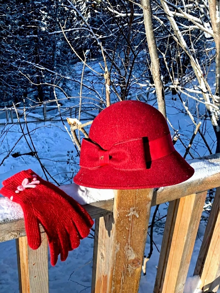 Wool Fisherman Hat with Big Bow - Lalacita