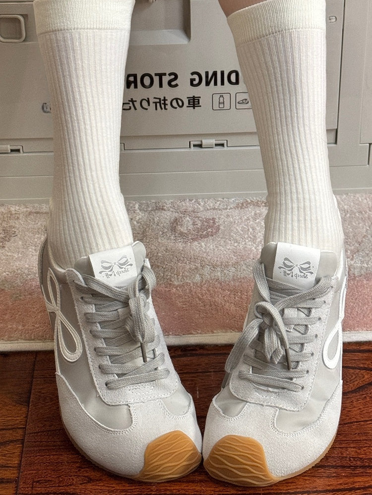 Front Ties Sneakers Lace-up Gray Design Bowknot