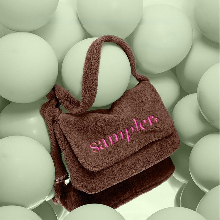 Letter Embroidered Fuzzy Tote Bag With Adjustable Strap - Perfect For Fall And Winter Brown