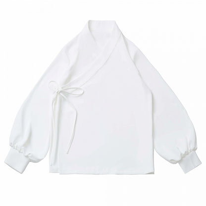 シャツ チャイナドレススタイル ホワイトシャツカラー/ノッチカラー ルーズ