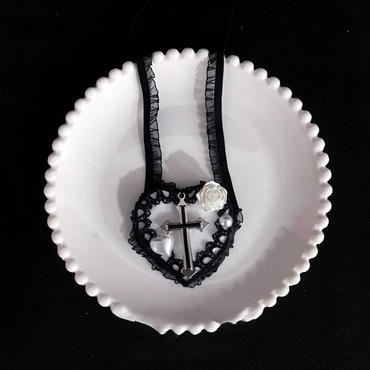 avec Accents Cœur Cache-œil Simple et Couleurs Croix Dentelle 4 Rose