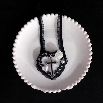 avec Accents Cœur Cache-œil Simple et Couleurs Croix Dentelle 4 Rose