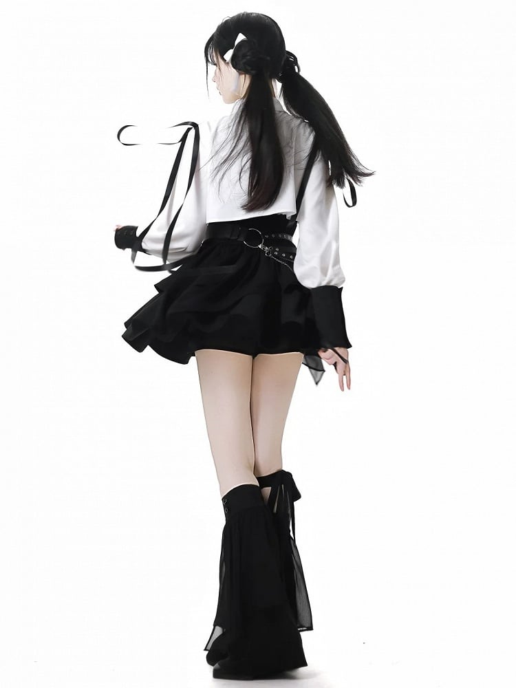 Buckle Chain Black Strap Waist With Belt Overlay Corset