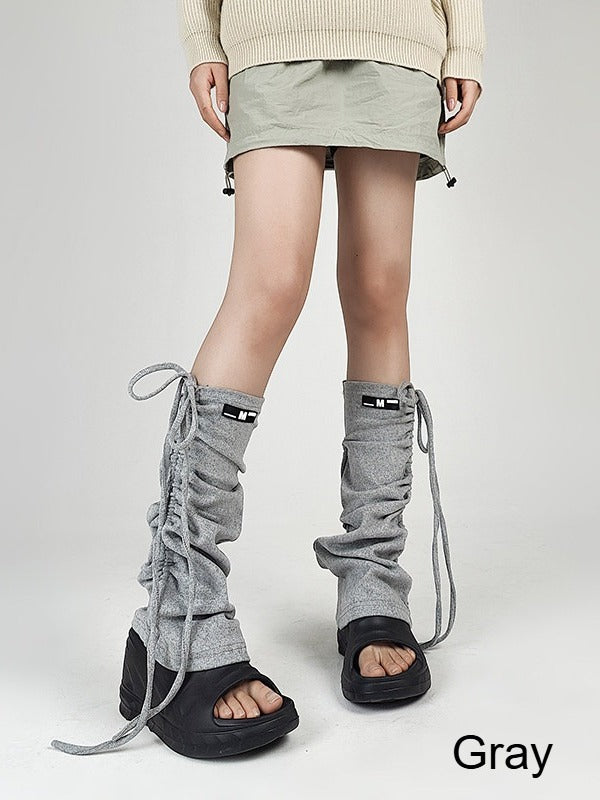 Y2K Leg Warmers with Drawstring and Ruffled Design - Solost