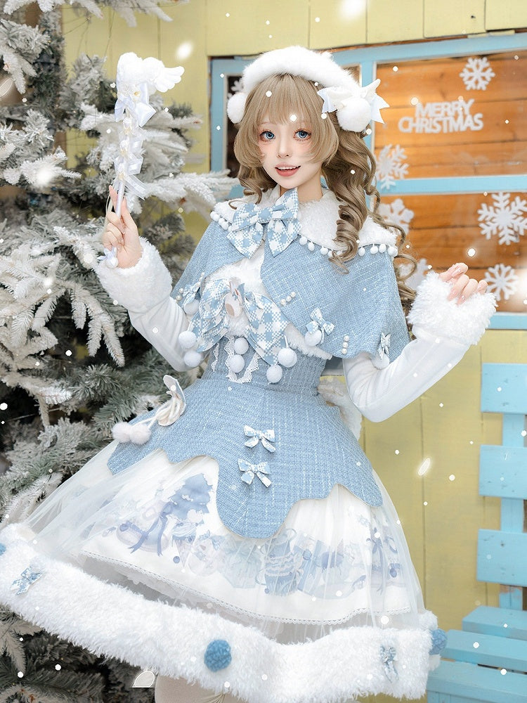 White Plush Long-Sleeved Winter Top with Bow Accents - Xiong Dou Jiang
