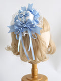 Blau-weiße Clips, Lolita-Dekordetails, süße Spitze, Perlen-Mini mit Hut und Schleife