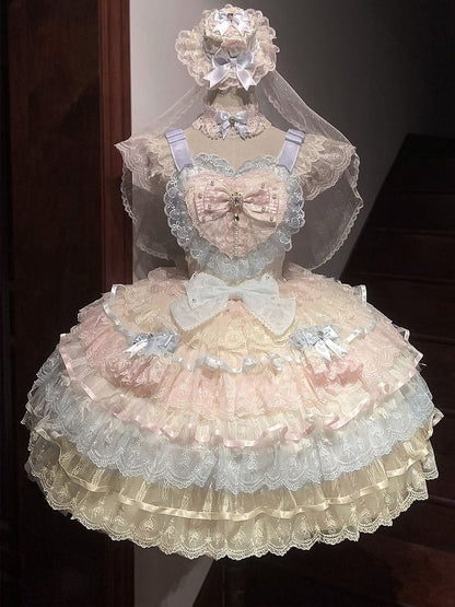 Lolita Multi-Layered Hime Dress Bows with and Pastel Ribbons Rainbow Hanayome