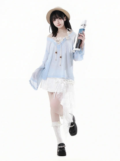 Saum Rosette Verziert Rock Weiß Spitze Patchwork Asymmetrische