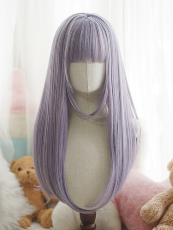 Lange, glatte Perücke in Rot/Rosa/Grün/Lila/Staubblau/Orange mit vollem Pony