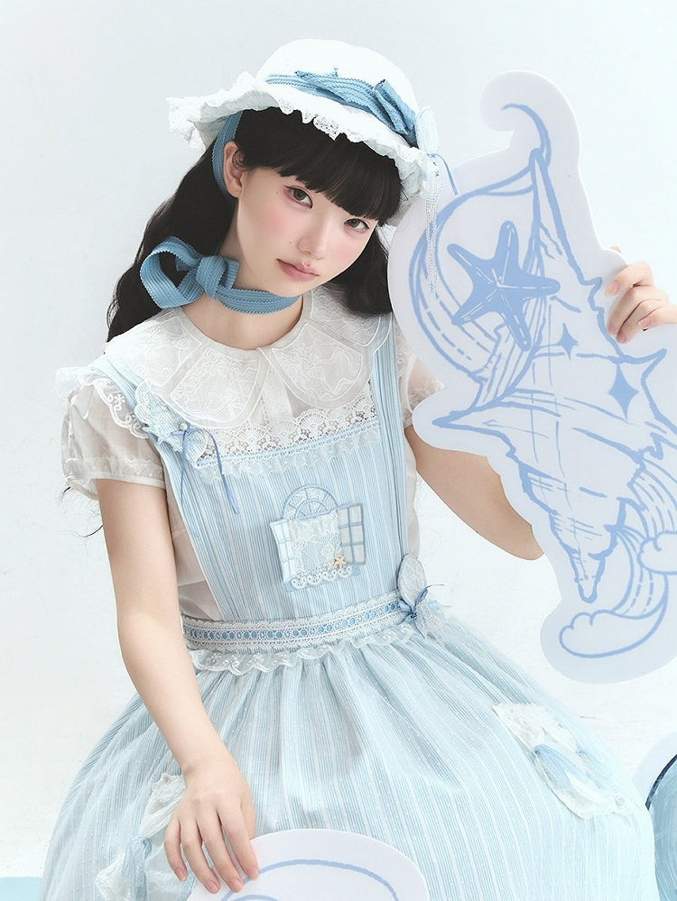 Summer Beach Blue White Lace Overlay Lolita Dress - Liz Bird