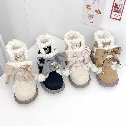 Furry Sole - 5.5cm with Star Winter Decor Boots Bow for Pink Accents Apricot Ankle Interior Lolita Sweet