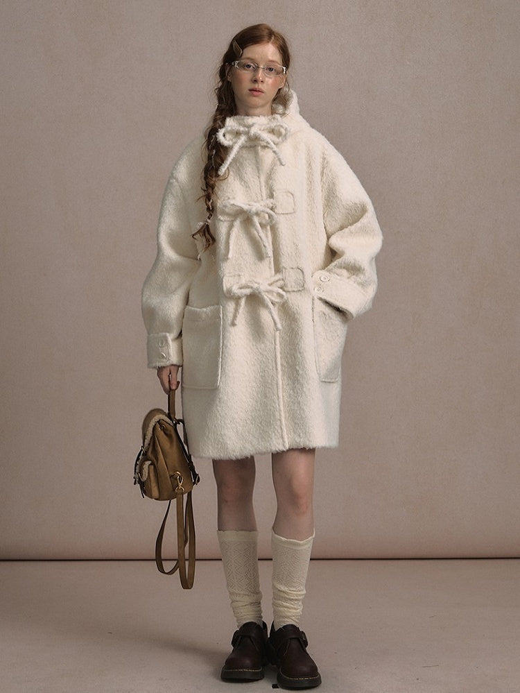 Long Closure Beige Accents and with Toggle Bow Coat Hooded