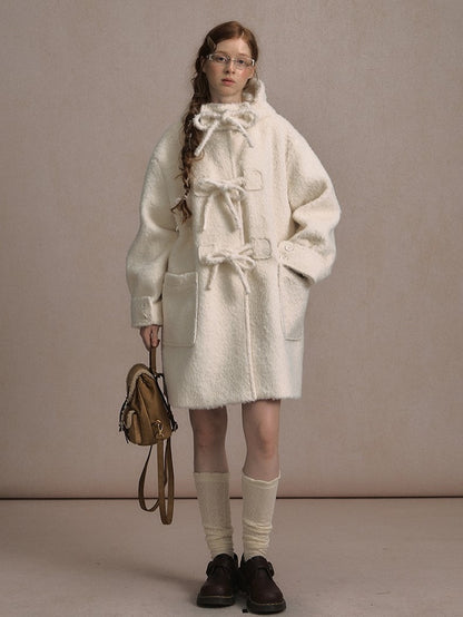 Long Closure Beige Accents and with Toggle Bow Coat Hooded