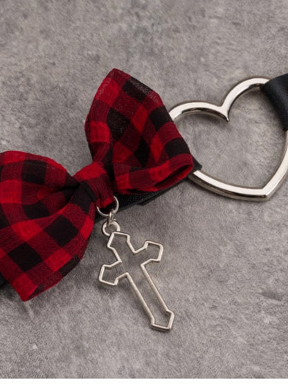 And Cross Black With Plaid Heart Pattern Pendant Red Buckle Bowknot Choker