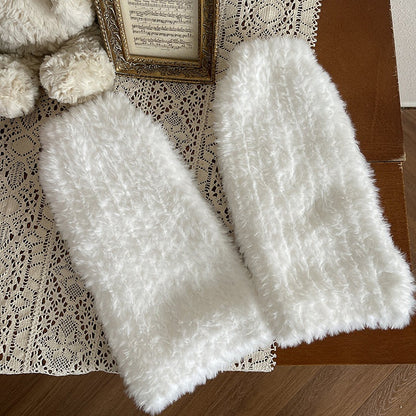 Fur Leg White Faux Plush Warmers