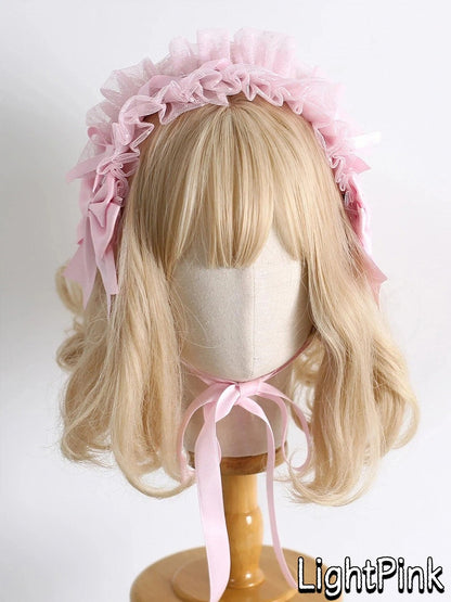 18-Color Ruffled Bow Tulle Hairband Lolita