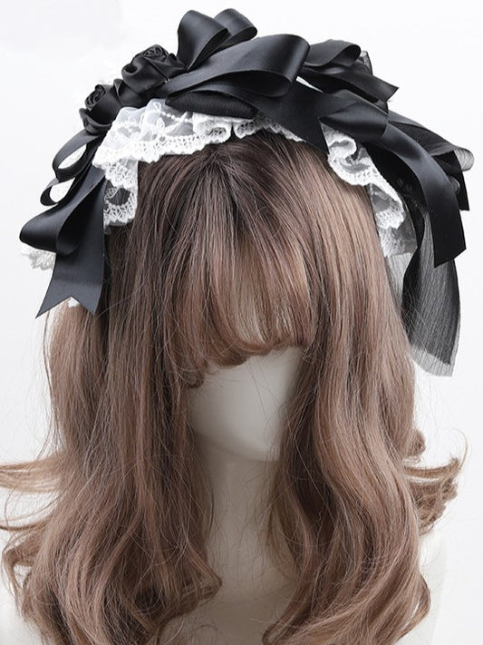 KC Black Lolita Lace Bow Accents