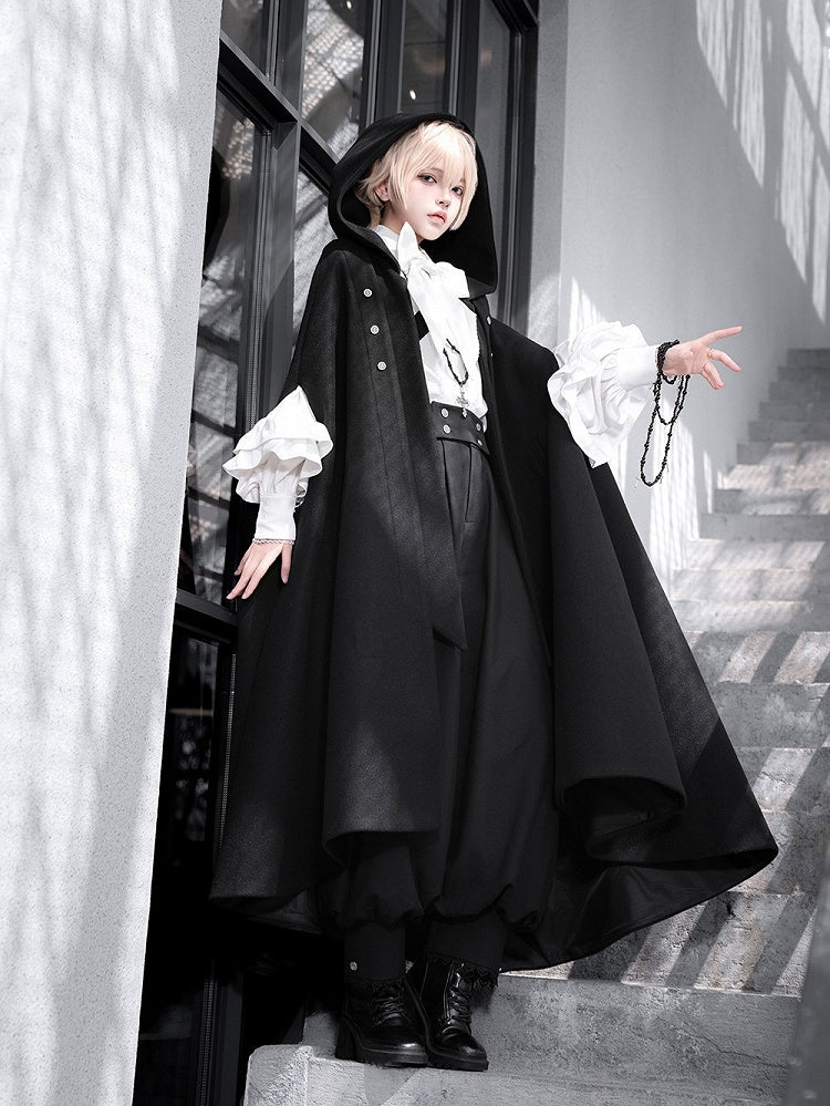 Black Ouji Lolita Cloak with Buckle Strap Closure - Princess Chronicles