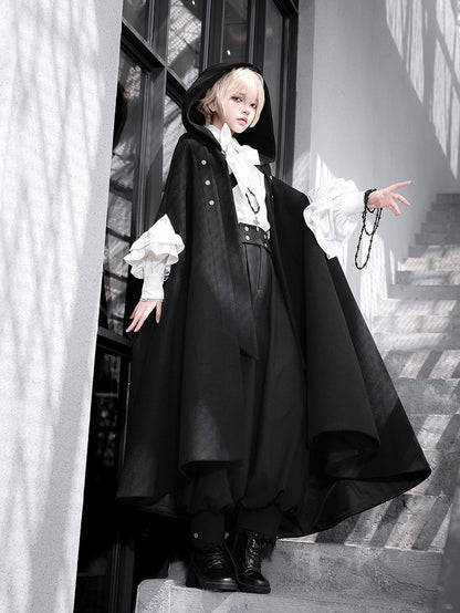 Black Ouji Lolita Cloak with Buckle Strap Closure - Princess Chronicles