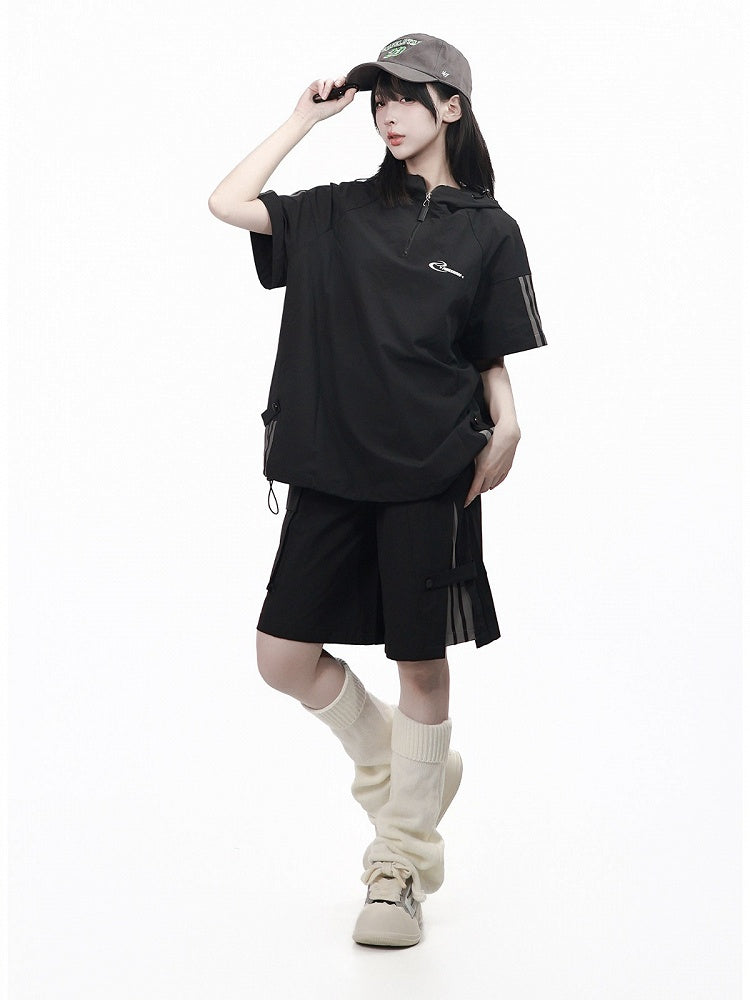 Black Breathable Wide Leg Shorts - PINK SAVIOR