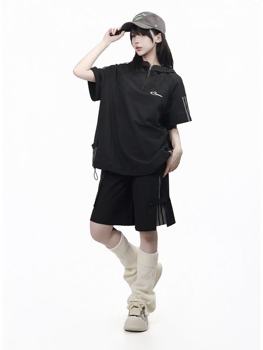 Black Breathable Wide Leg Shorts - PINK SAVIOR