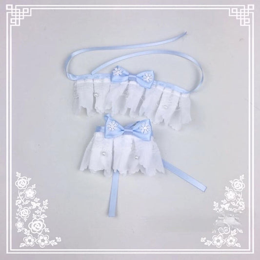 Wrist (Set) Snowflake Lace Ruffled Bow Cuffs