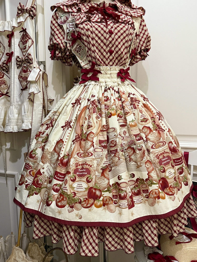 Detachable Skirt / Tomatoes Shoulder with Egg Chick Hen Lolita Straps Print and Country Fried
