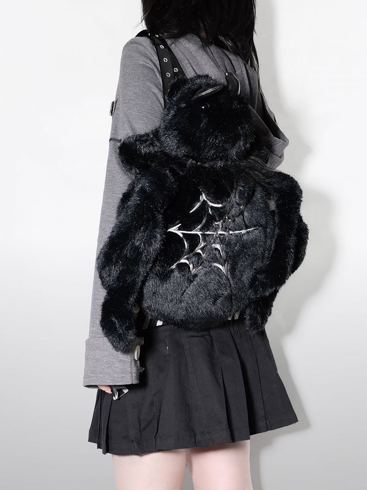 Y2K Rucksack Fleece Spider Schwarz Punk