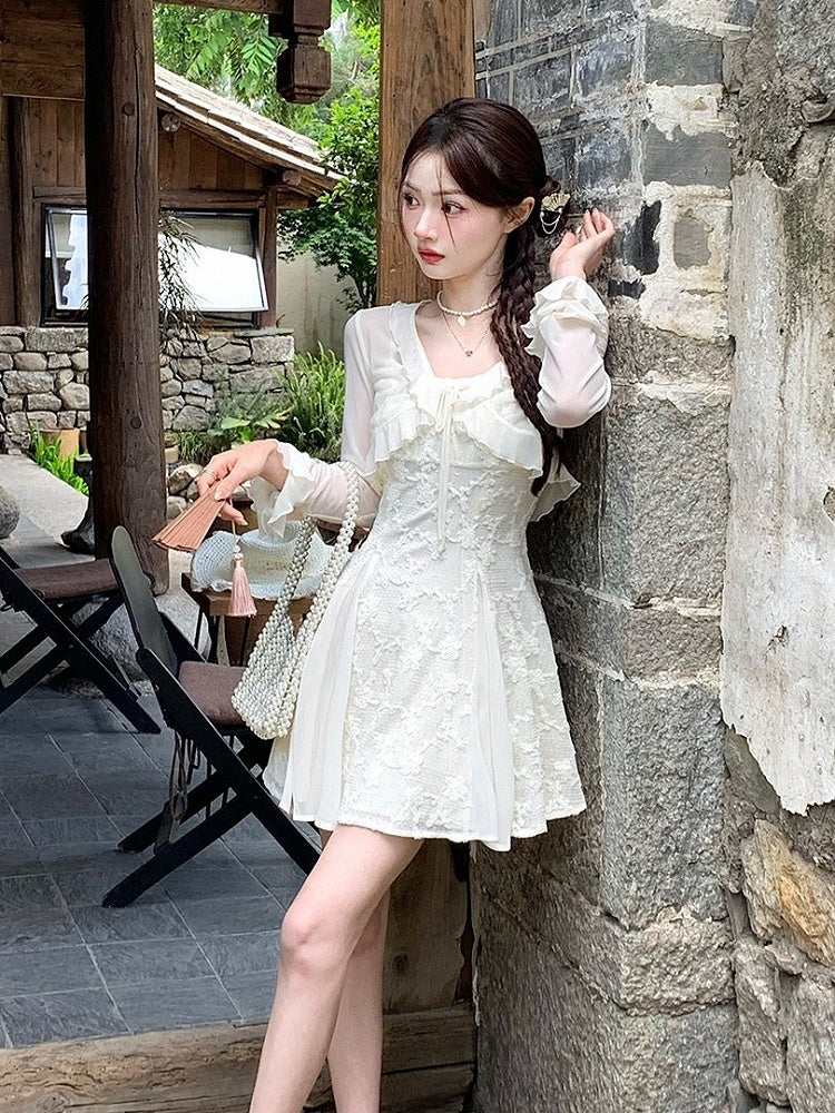 Sheer Apricot Blouse with Ruffled Hem - Qchiwawameme