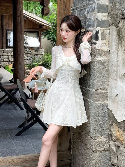 Sheer Apricot Blouse with Ruffled Hem - Qchiwawameme