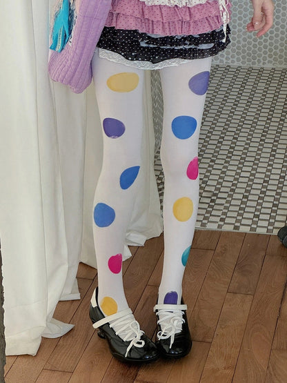 Polka Colorful Dot Style) Oversized Y2K Opaque Pantyhose (Playful