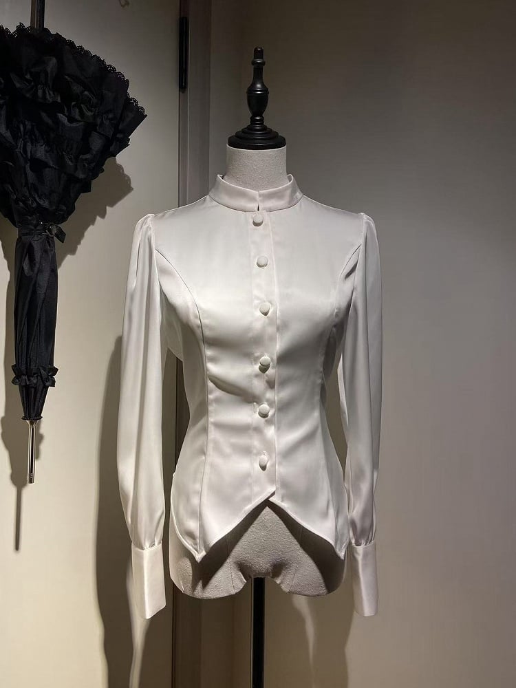 襟付き袖付きホワイトマンダリンシャツ王子ロングロリータ