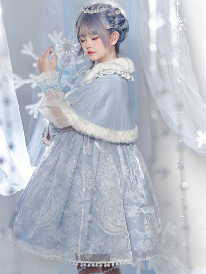 Set Overlay Purple Castle Print Trim Moon Cape Snow with Skirt Plush Light Lace Dress Lolita Jumper