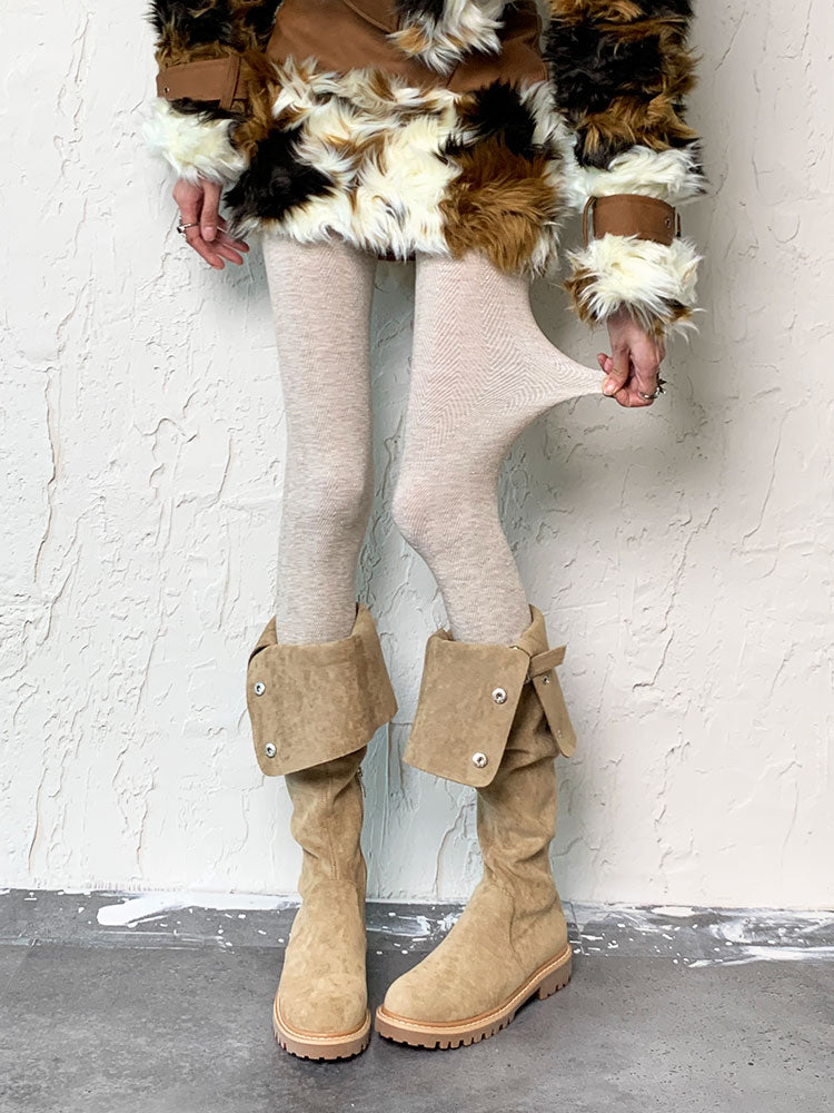 Y2K Beige Winter Tights