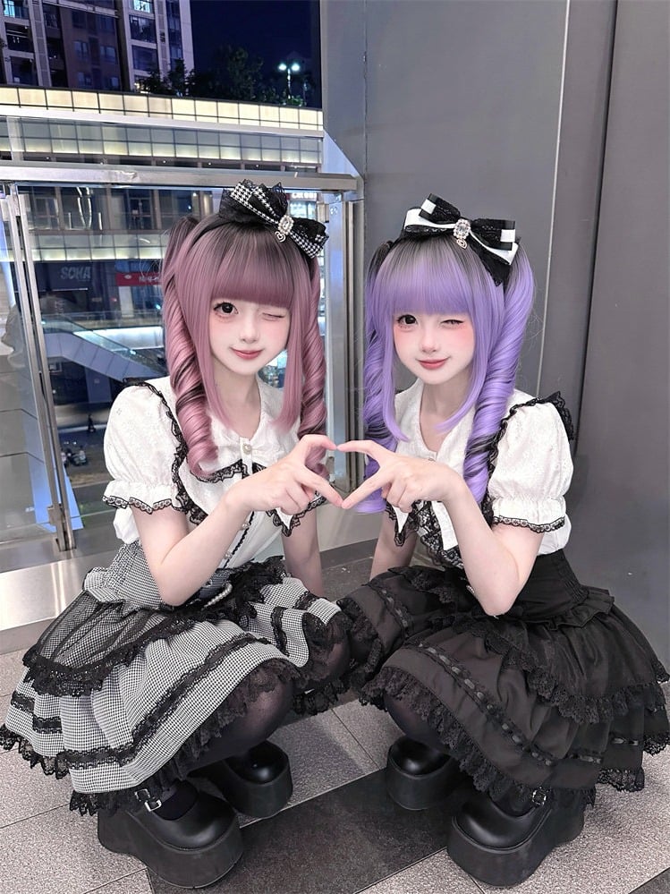 Black White Jirai Kei Sailor Collar Blouse with Lace Detail - Puppet Bombs
