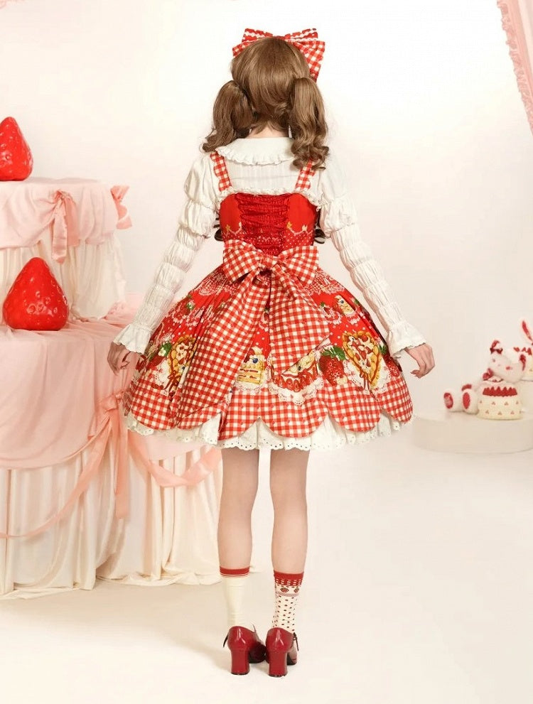 Strawberry Trim with Red JSK Eyelet Cake Lolita Dress Scalloped Print