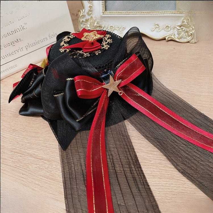 Hat BlackRed Star Details Mini Devil Bowknot Decorated Halloween Wings