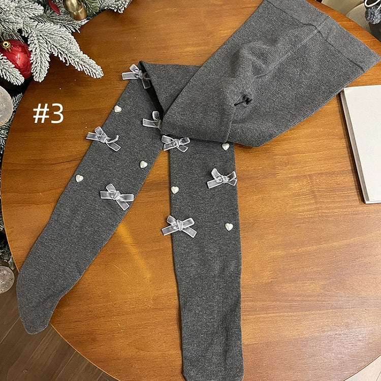 Sweet Bowknot Heart Tights