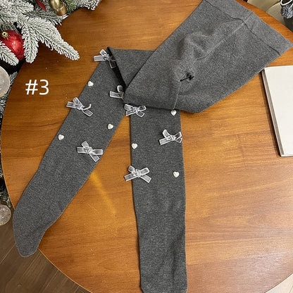 Sweet Bowknot Heart Tights