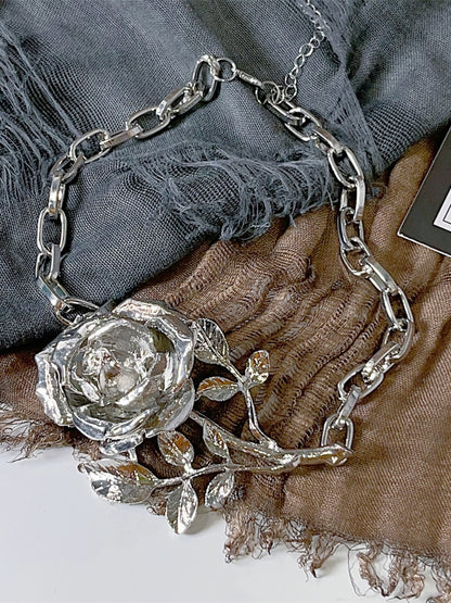 Y2K Silver Metal Rose Choker