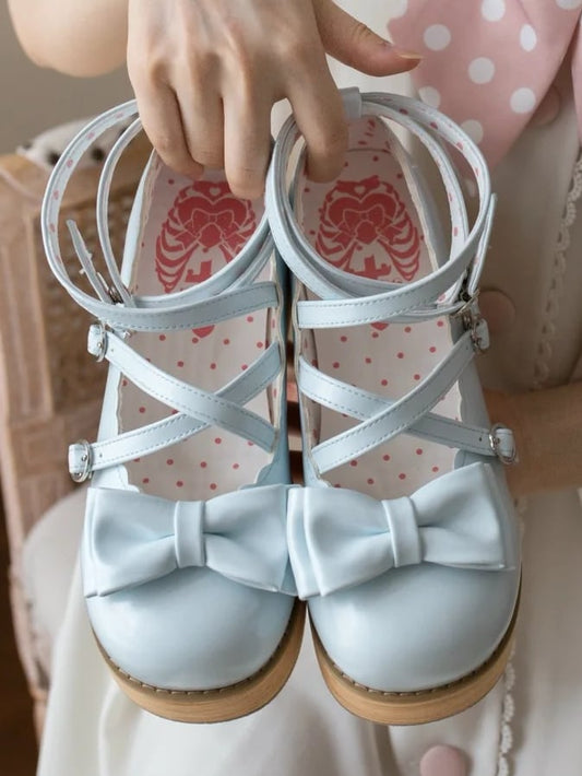 Round Shoes Heels Sweet Blue PU Baby Platform Middle - Toe