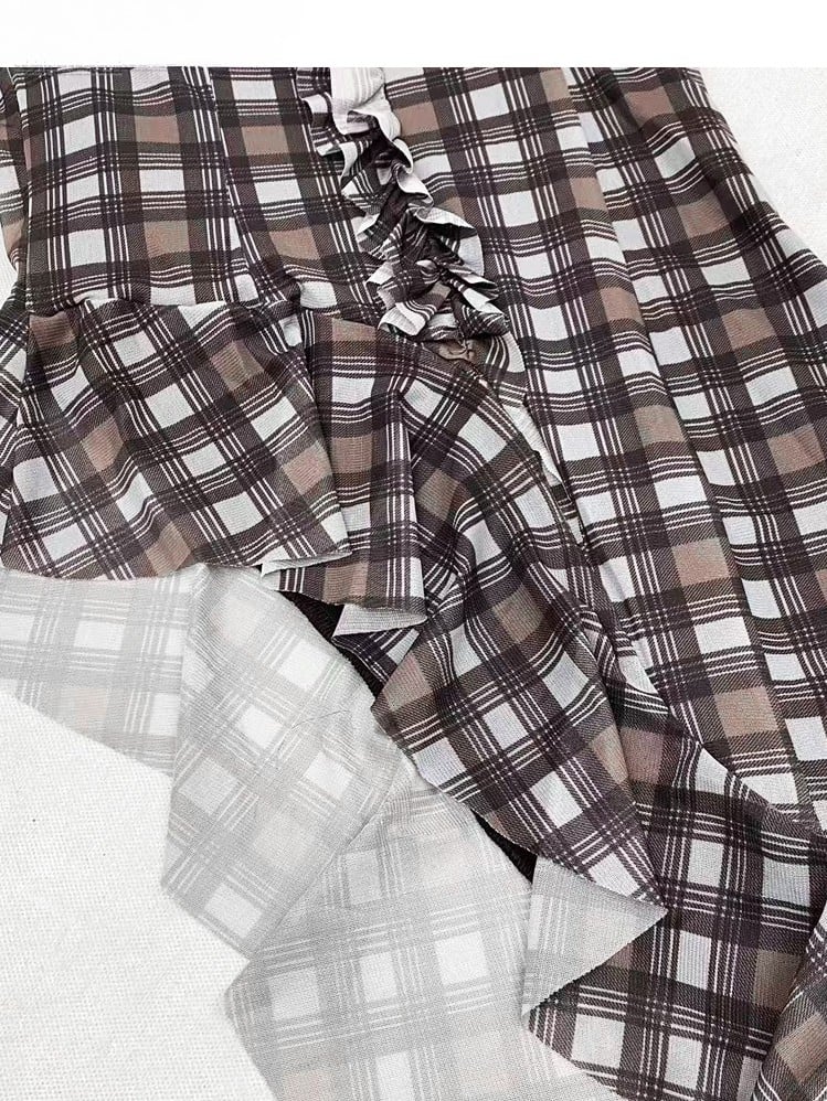 Hem Pattern Cami Glamorous Bittersweet Brown Plaid Asymmetrical