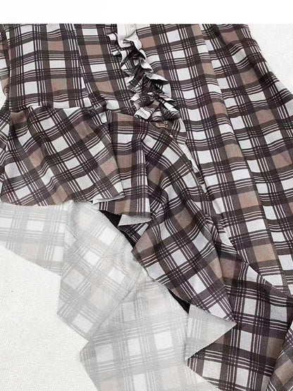 Asymmetrical Top Plaid Bittersweet Hem Cami Pattern Glamorous Brown