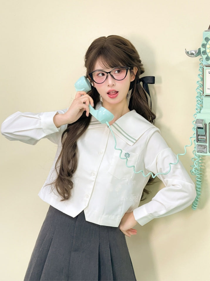 White Sailor Collar Preppy JK Uniform Shirt