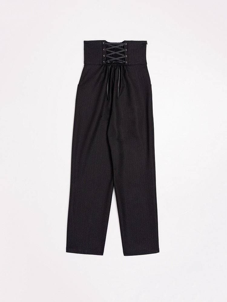 Shimmering Black High-Rise Ouji Pants with Silver Cross Buttons - DevilInspired Exclusive Collection