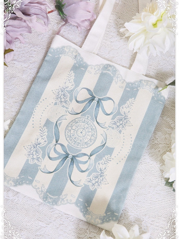 with Lolita Clock and Tote Striped Bag Bow Blue Motif