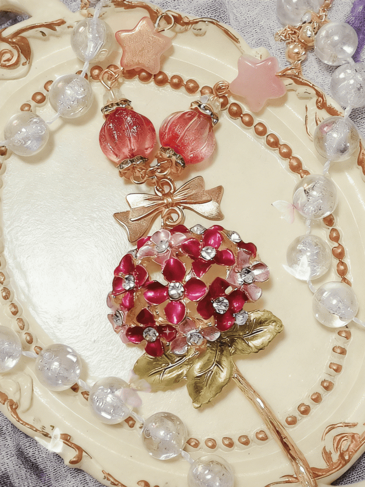 Lolita Necklace Color Options 4 Beaded Hydrangea Pendant Bouquet