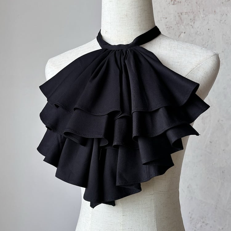 Tie Jabot Ruffle Black/Blue Layered