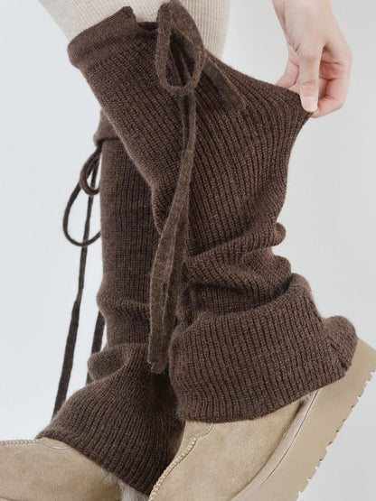 6 Leg Colors Strappy Bowknot Knitted Warmers Flared