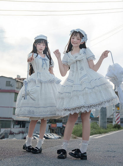 Ivory and Azure Lace Sailor Gown with Stitched Accents - Honey Machine